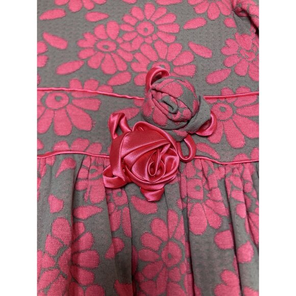 Iris & Ivy Pink & Gray Floral Dress With Rosette Accents Size 12 - Picture 3 of 4